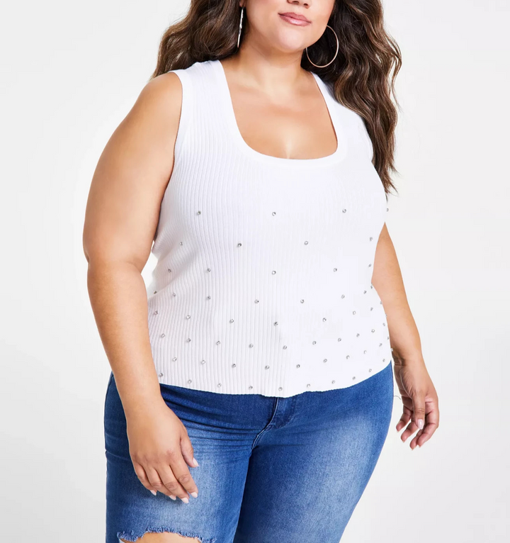 Nina Parker Trendy Plus Size Embellished Rib-Knit Tank MSRP $44