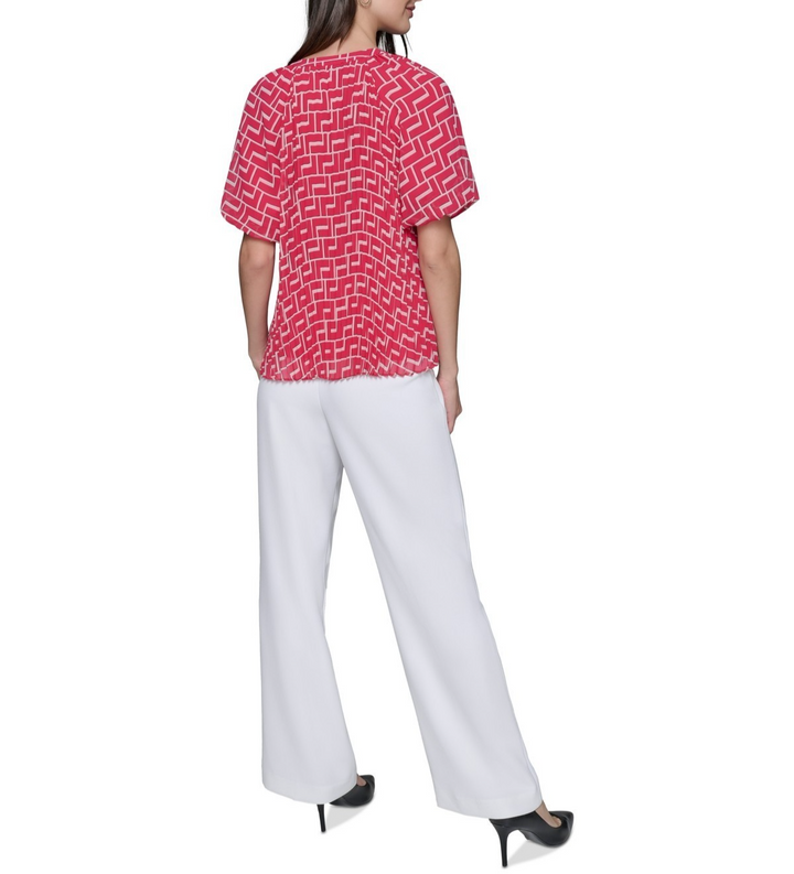 KARL LAGERFELD PARIS Women's Printed Chiffon Pleated Top MSRP $99