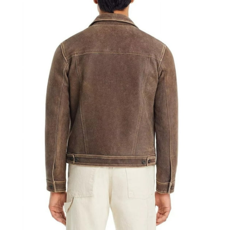 John Varvatos Andrew Leather Trucker Jacket MSRP $698