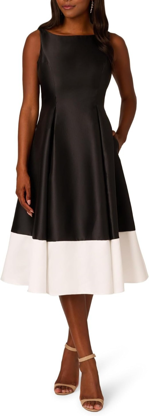 Adrianna Papell Women's Two Toned Mikado Midi Dress MSRP $169