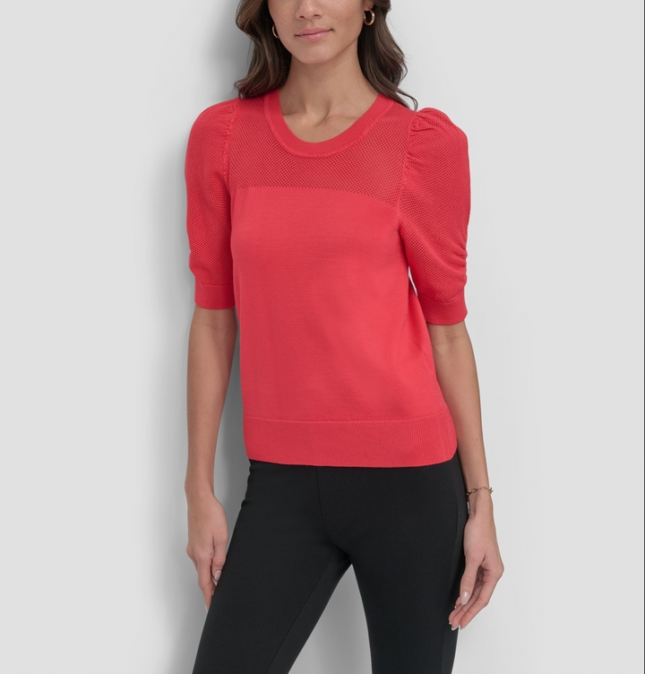 DKNY Women's Mesh Puff-Sleeve Sweater MSRP $79