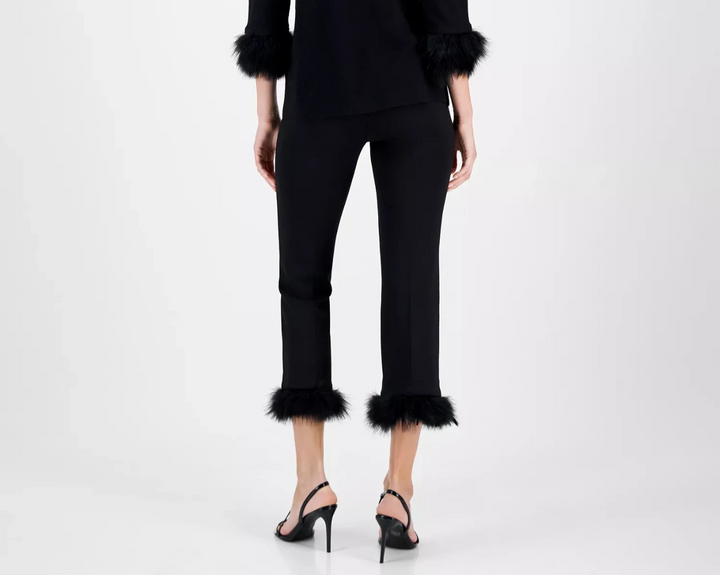 Anne Klein Women's High Rise Feather-Trim Pants