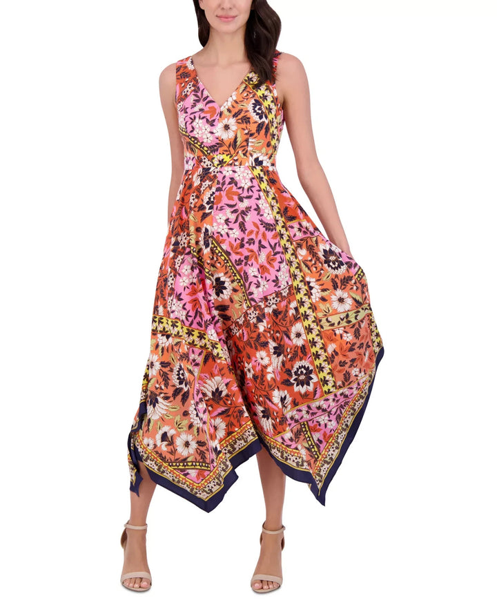 Vince Camuto Women's V-Neck Handkerchief-Hem Midi Dress MSRP $168