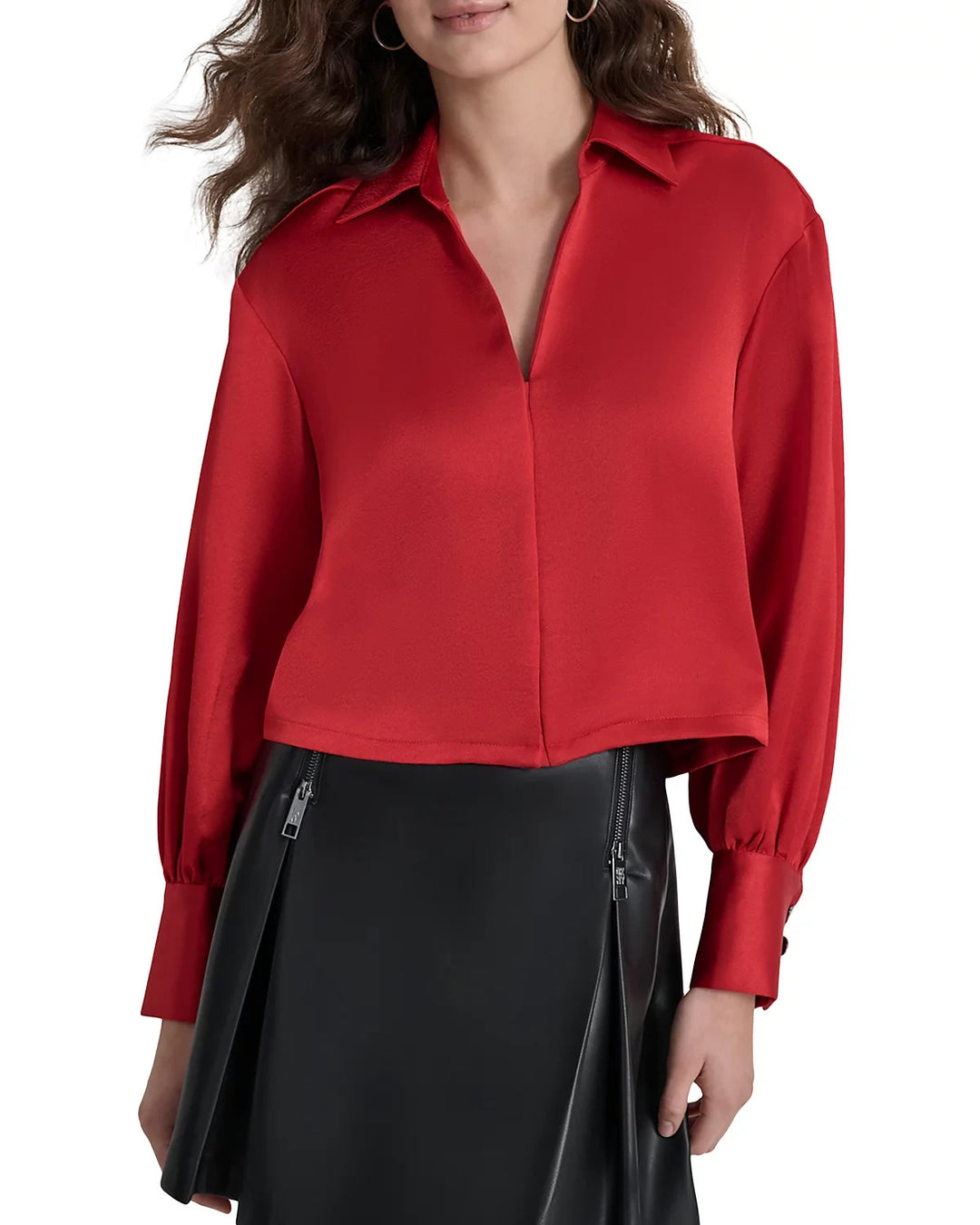 DKNY Collared V Neck Top MSRP $89