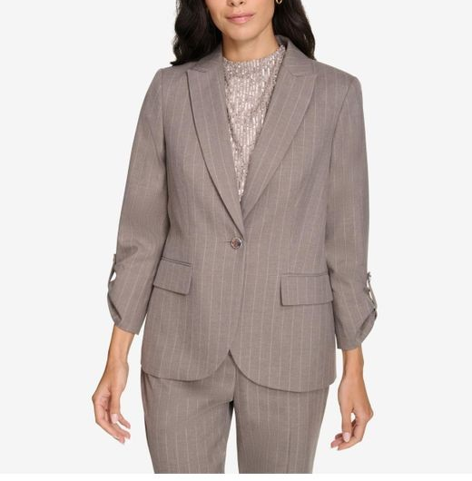 Calvin Klein Women's Pinstripe One-Button Blazer - Oyster Multi MSRP $169
