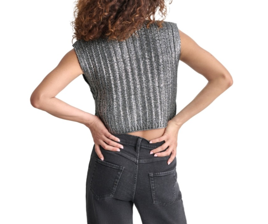 DKNY Jeans Foiled Knit Cropped Sweater MSRP $89