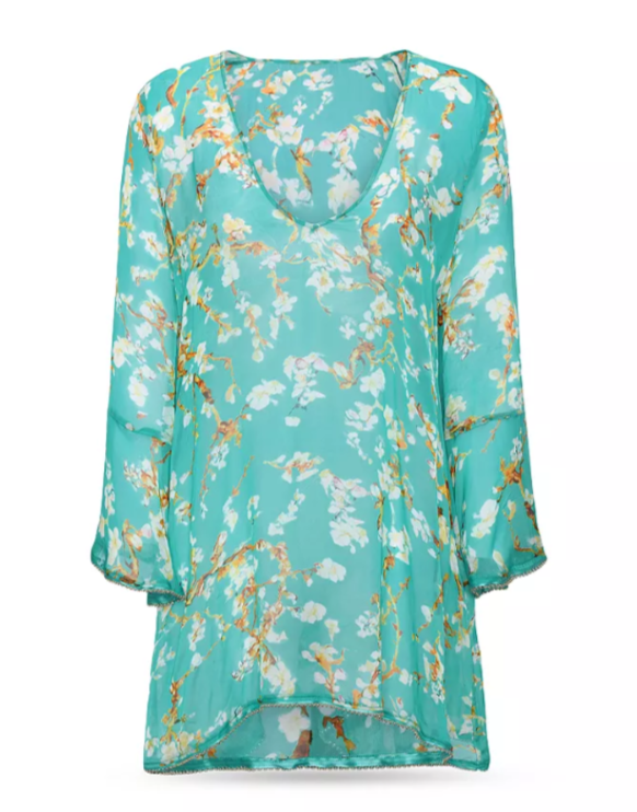 L'AGENCE Ansley Cherry Sheer Short Swim Cover-Up Dress MSRP $398