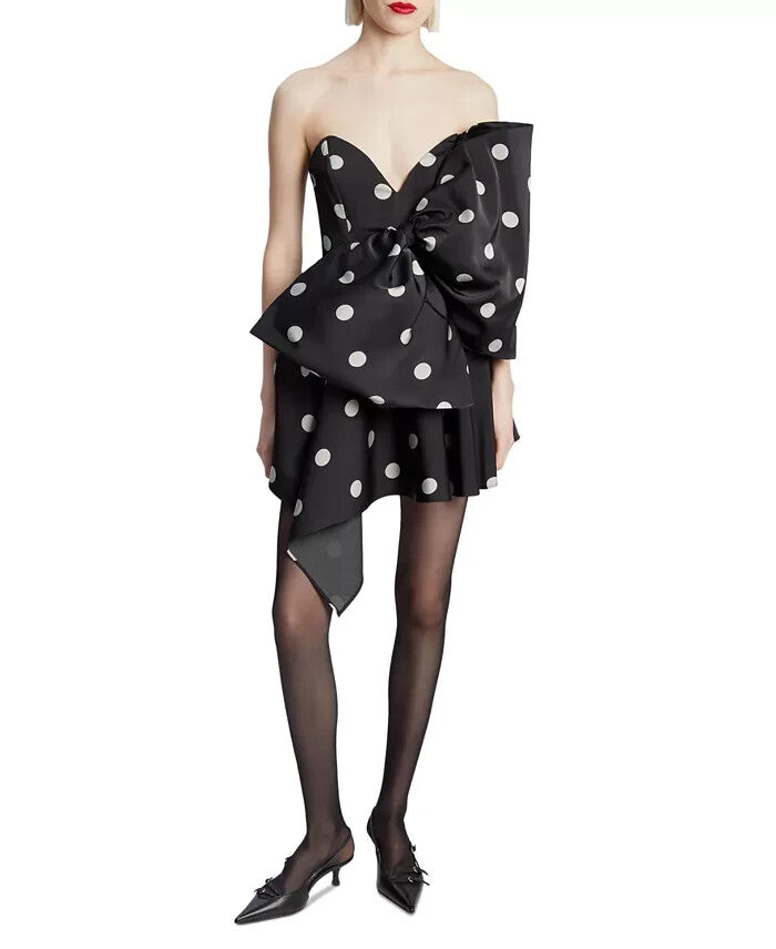 Bardot Women's Brydie Oversized-Bow Dot-Print Mini Dress MSRP $199