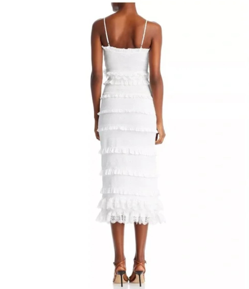 V. Chapman Narcisse Smocked Ruffle Trim Midi Dress 12B 2286-