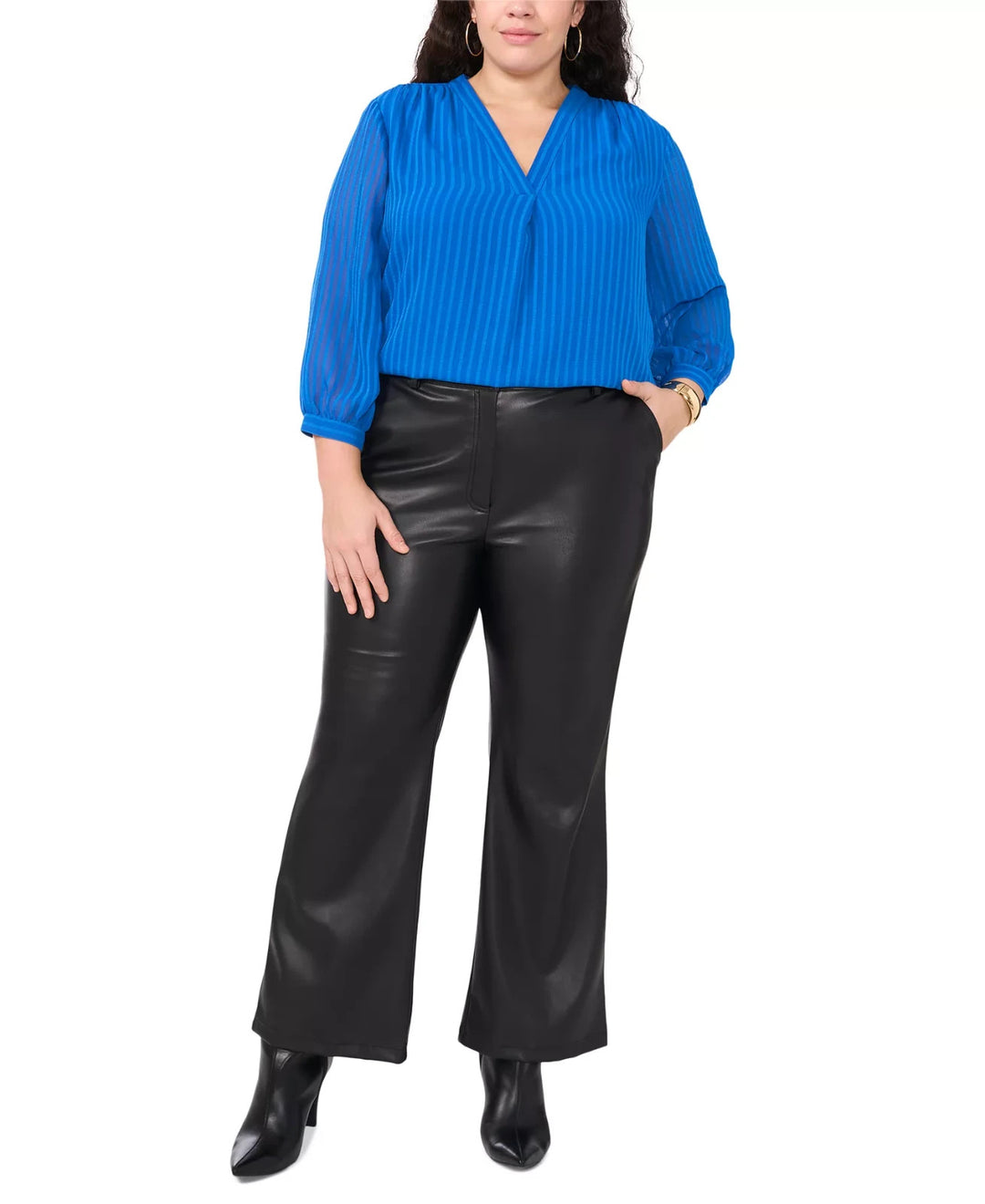 Vince Camuto Plus Size Shadow-Striped 3/4-Sleeve Top MSRP $89