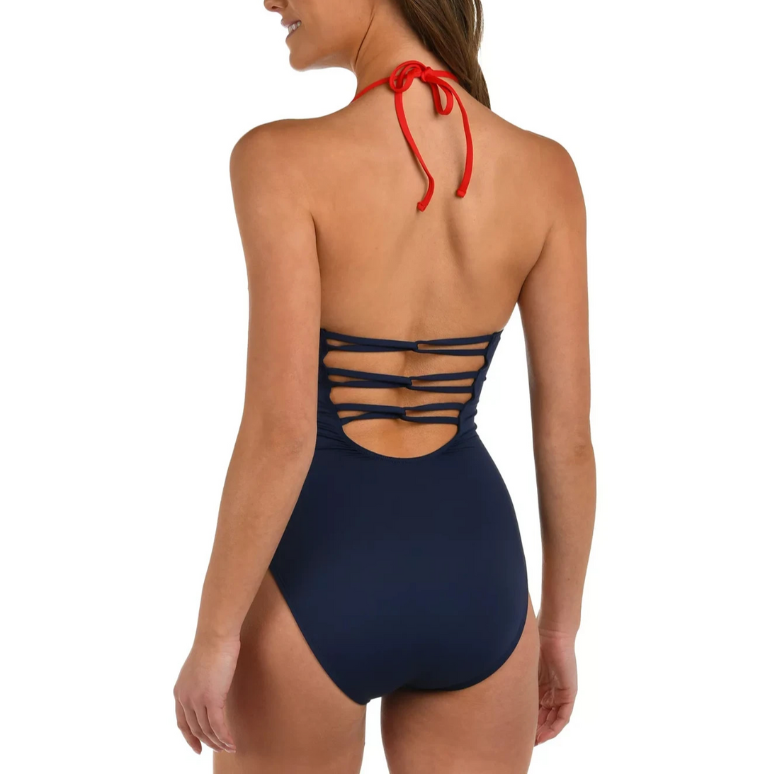 La Blanca Americana Halter Strap One-Piece Swimsuit MSRP $135