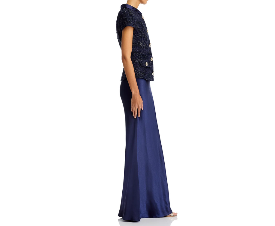 Self-Portrait Metallic Bouclé Bodice and Satin Maxi Dress MSRP $700
