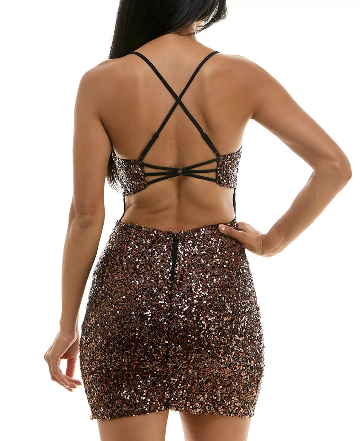 City Studios Juniors' Sequin Open-Back Mini Dress MSRP $69