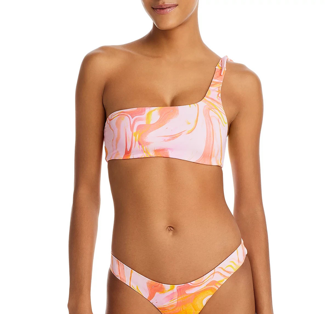 AQUA Swim Swirl Print One Shoulder Bikini Top MSRP $58
