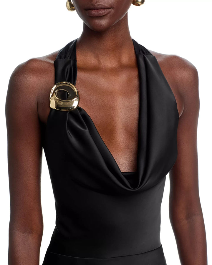 AQUA Long Satin Draped Halter Dress MSRP $298