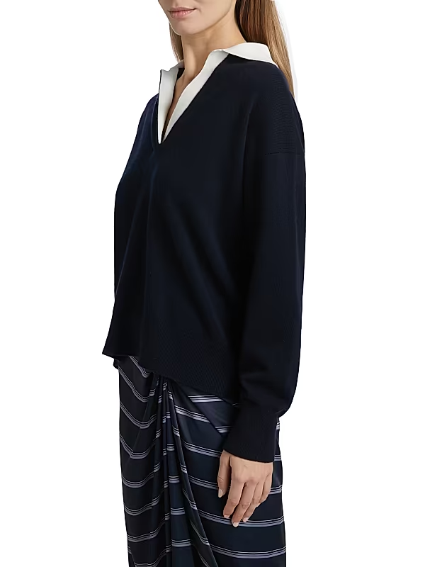 Vince Contrast Collar Cashmere-Blend Polo MSRP $365