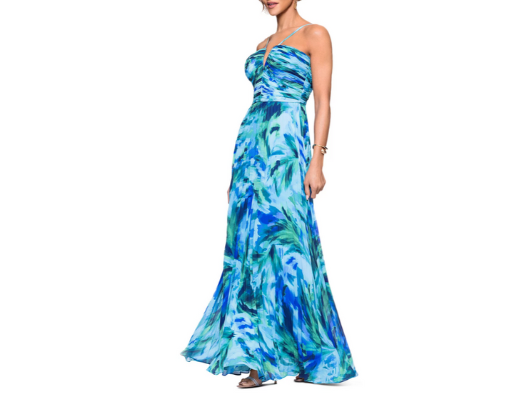 AQUA Pleated Chiffon Printed Dress MSRP $268