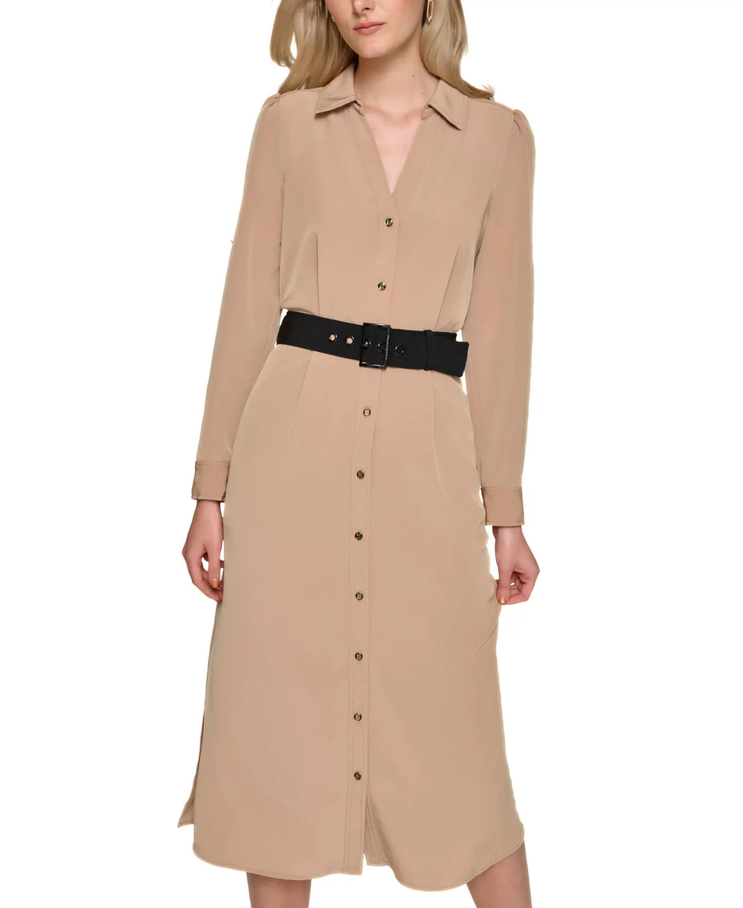 KARL LAGERFELD PARIS Women's Belted Midi Shirtdress MSRP $158