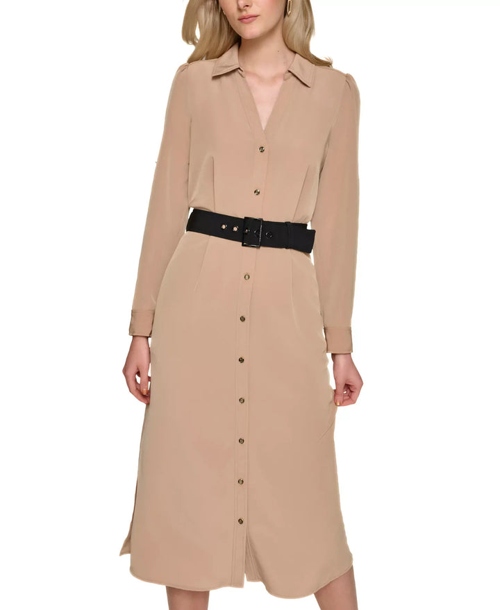 KARL LAGERFELD PARIS Women's Belted Midi Shirtdress MSRP $158