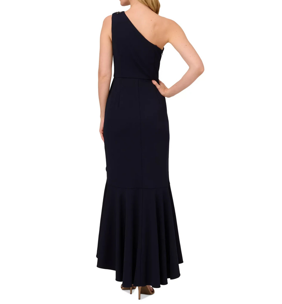 Adrianna Papell Women's Beaded One-Shoulder Crepe Gown MSRP $159