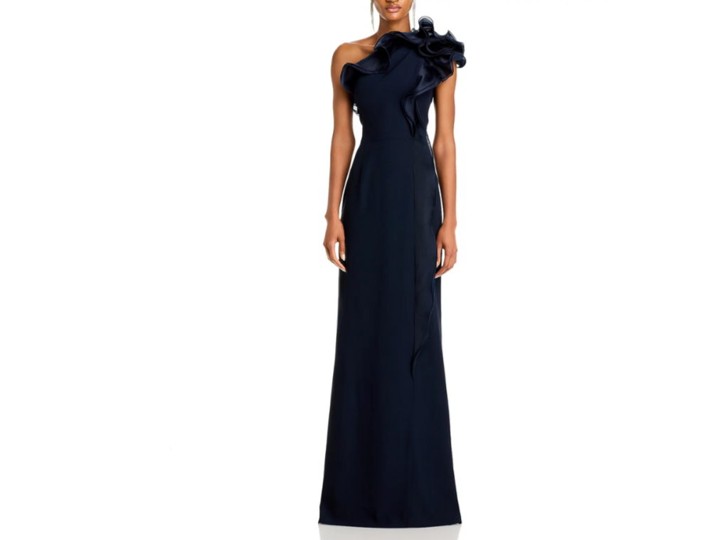 Teri Jon by Rickie Freeman One Shoulder Crepe Column Gown MSRP $970