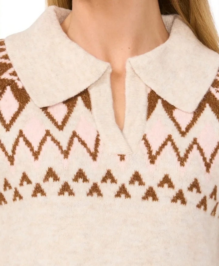 CeCe Women's Collared Fair Isle Sweater MSRP $89