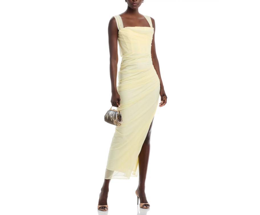 AQUA Ruched Mesh Dress MSRP $248