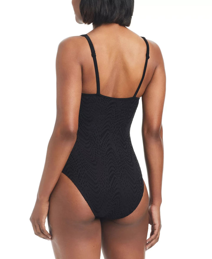 Bar III Women's Crochet Plunge-Neck One-Piece Swimsuit MSRP $94