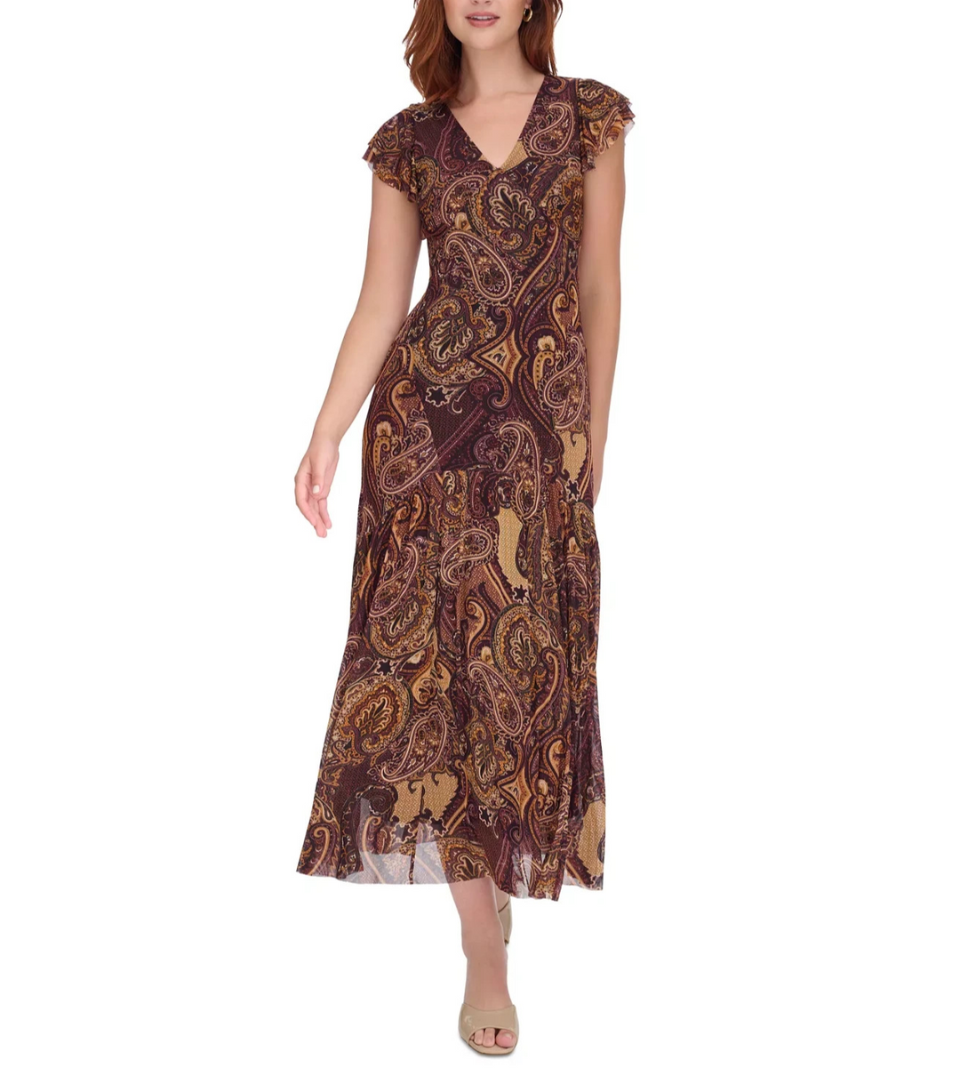 Tommy Hilfiger Paisley Flutter-Sleeve Maxi Dress MSRP $119