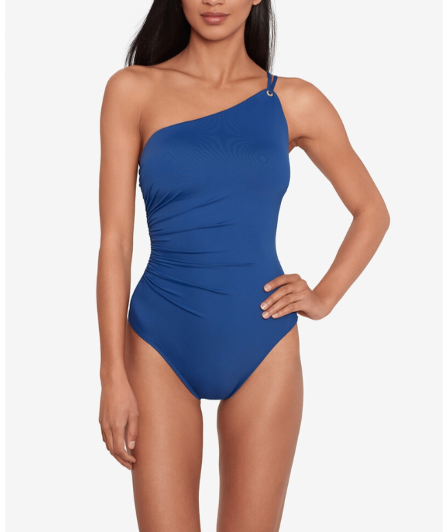 Lauren Ralph Lauren Double-Strap One-Shoulder Swimsuit MSRP $135