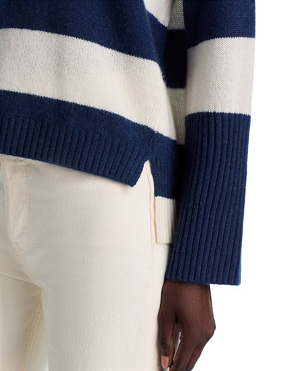 C by Bloomingdale's Cashmere Striped Turtleneck Sweater MSRP $198