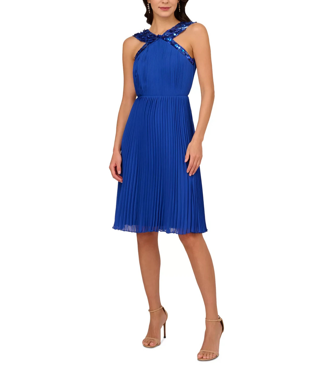 Adrianna Papell Women's Pleated Chiffon Halter Dress MSRP $249