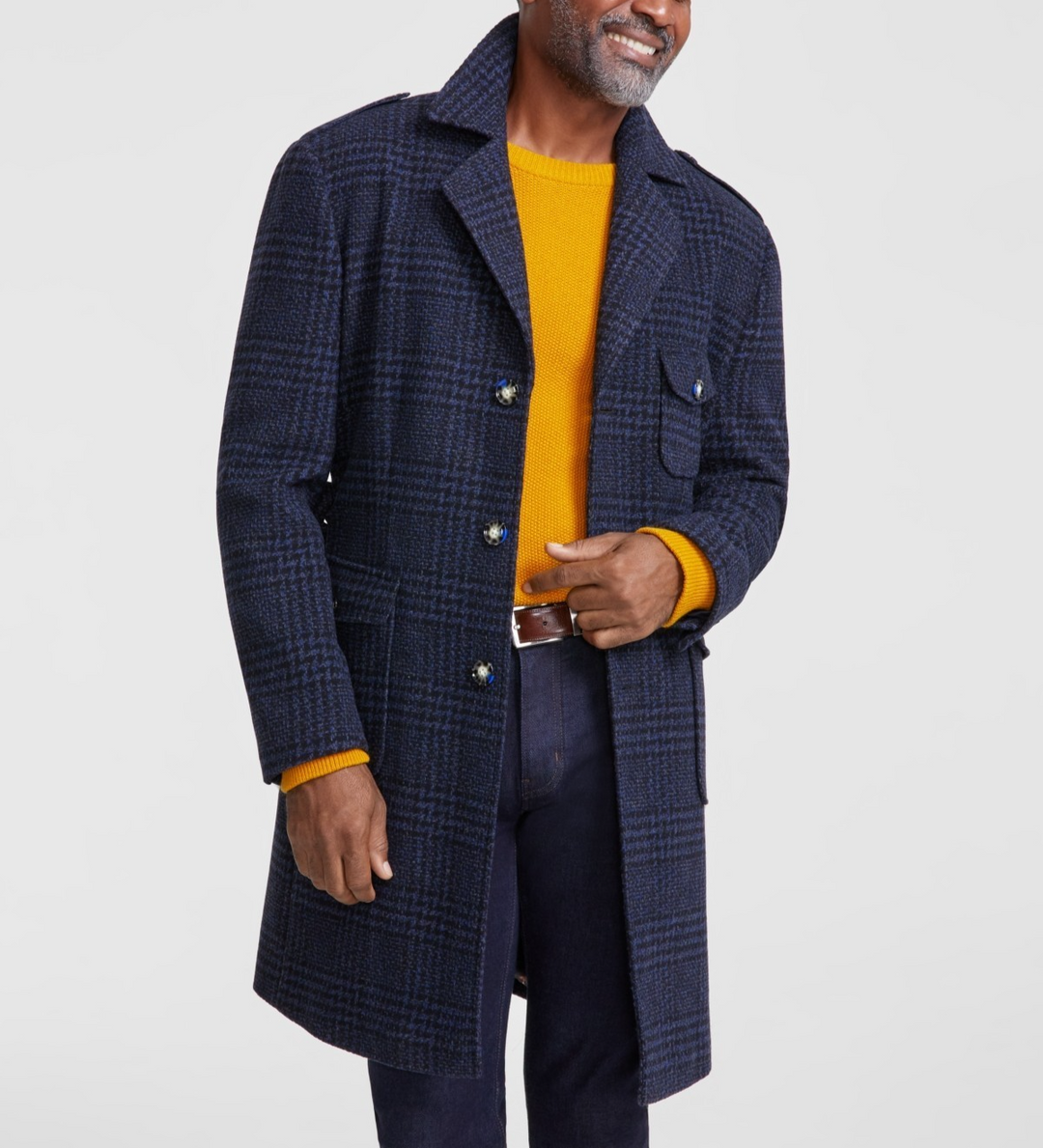 Tayion Collection Men's Classic-Fit Plaid Overcoat MSRP $495