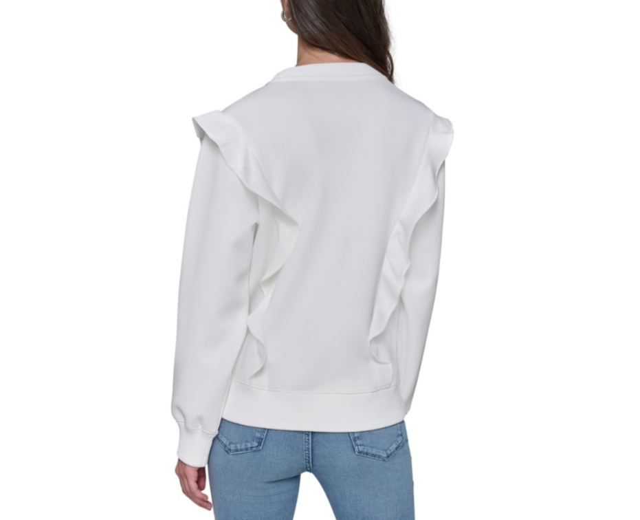 KARL LAGERFELD PARIS Ruffle Logo Crewneck Sweatshirt MSRP $99