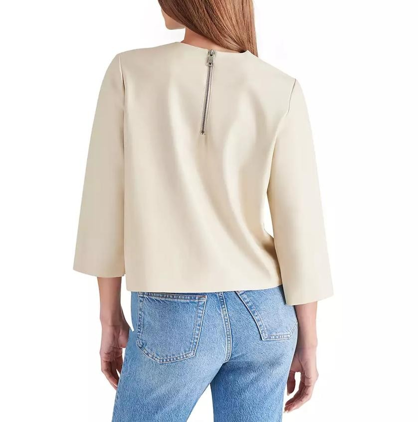 Steve Madden Women's Dee Faux-Leather 3/4-Sleeve Top MSRP $69