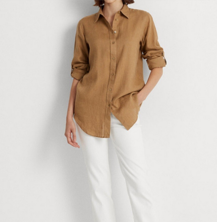 Lauren Ralph Lauren Linen Roll-Tab Sleeve Shirt MSRP $115