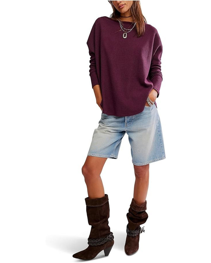 Free People Latte Blues Thermal Solid Sweater MSRP $68