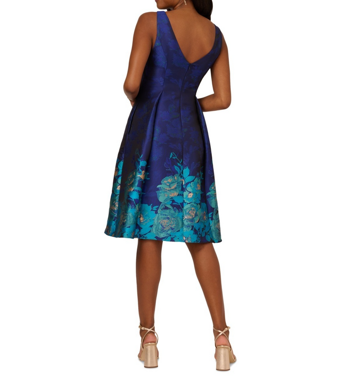 Adrianna Papell Women's Boat-Neck Fit & Flare Jacquard Dress MSRP $189