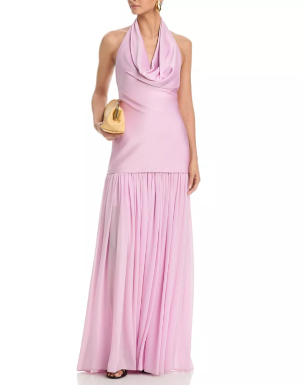 AQUA Cowl Neck Drop Waist Gown MSRP $288