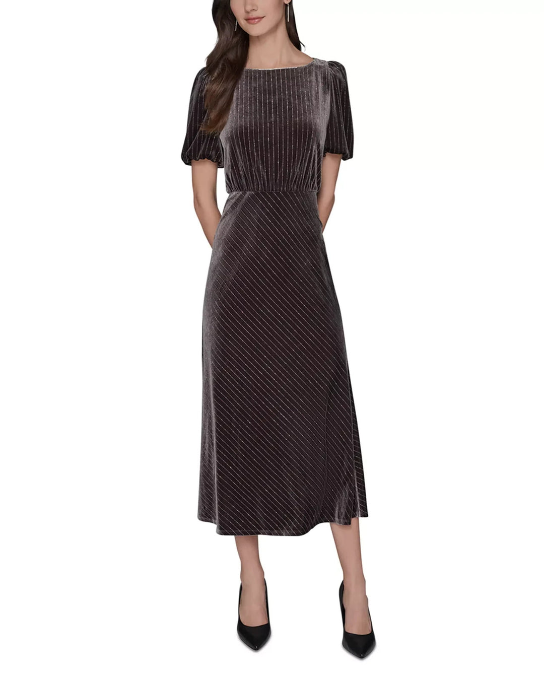 Karl Lagerfeld Paris Velvet Pinstriped Midi Dress MSRP $158