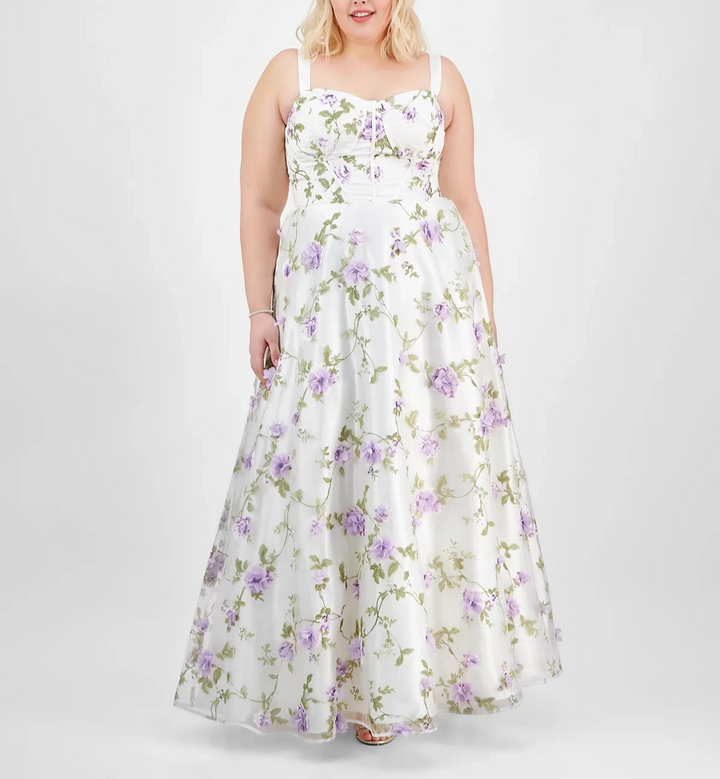 Say Yes Trendy Plus Size Floral Print Applique Gown MSRP $209
