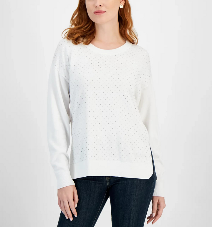 MICHAEL Michael Kors Studded-Front Crewneck Sweater MSRP $125