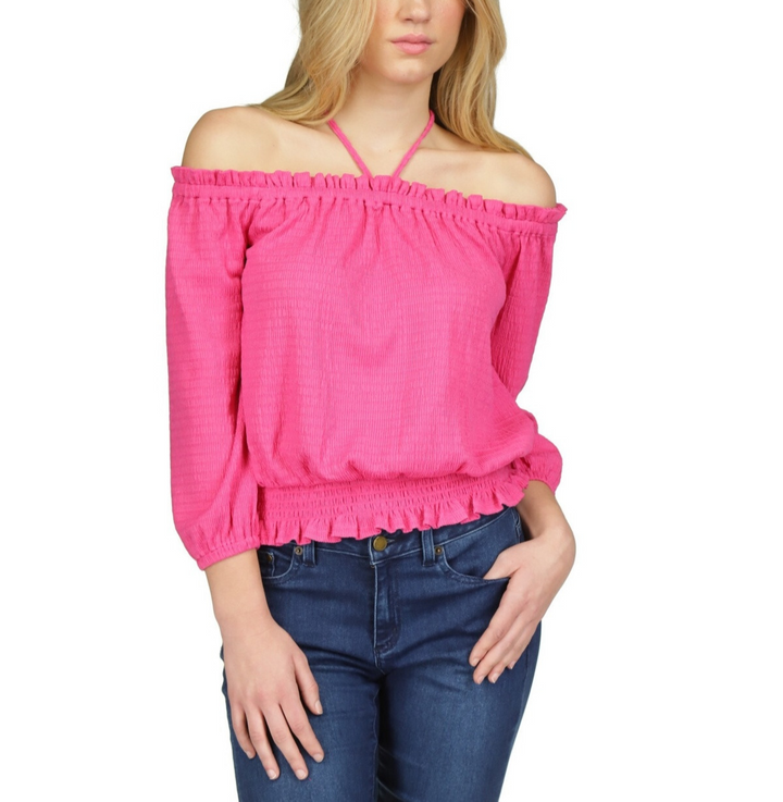 MICHAEL Michael Kors Smocked Off-The-Shoulder Top MSRP $88