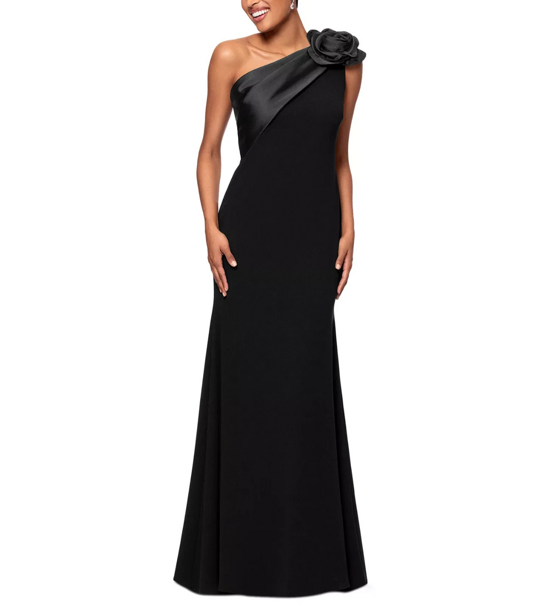 Betsy & Adam One-Shoulder Rosette-Trim Gown MSRP $269