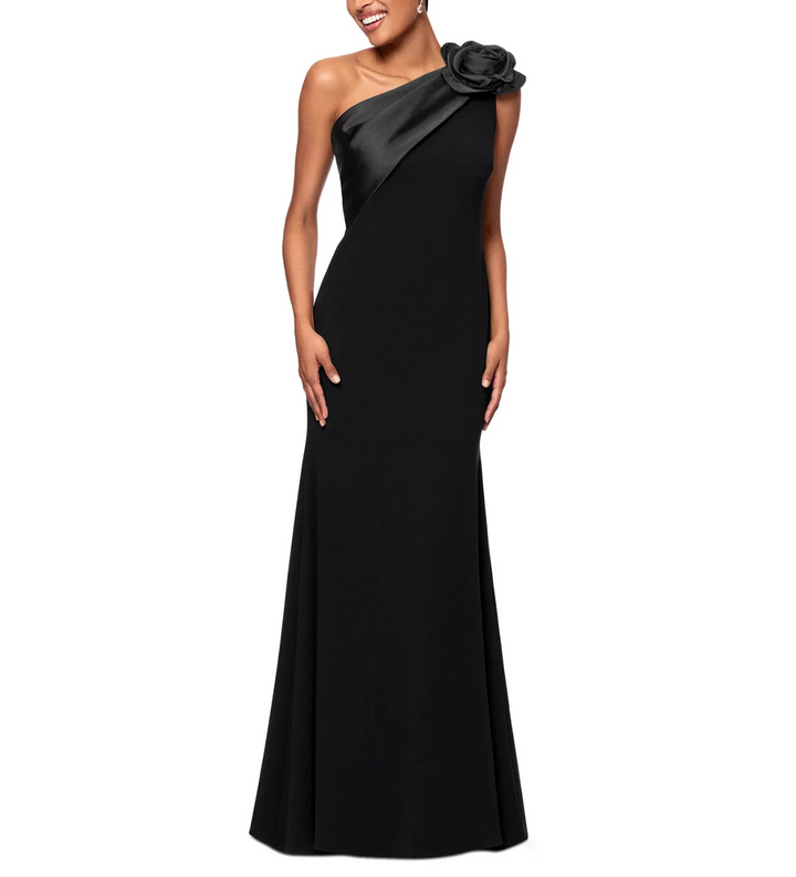 Betsy & Adam One-Shoulder Rosette-Trim Gown MSRP $269