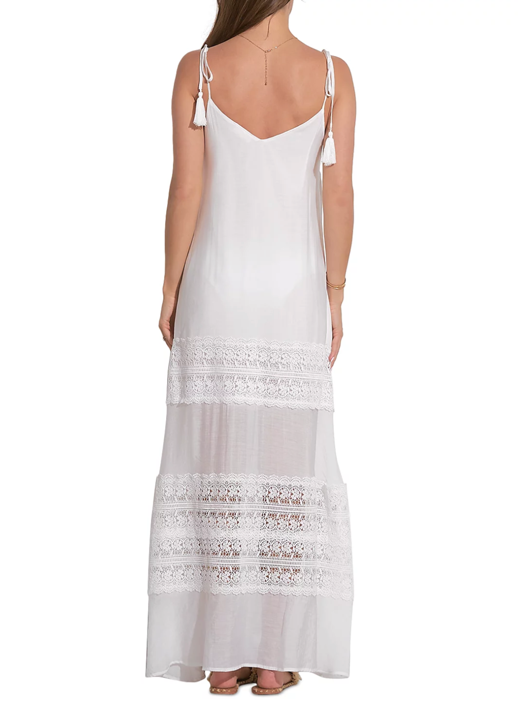 Elan Spaghetti Strap Crocheted Tiered Maxi Dress MSRP $99