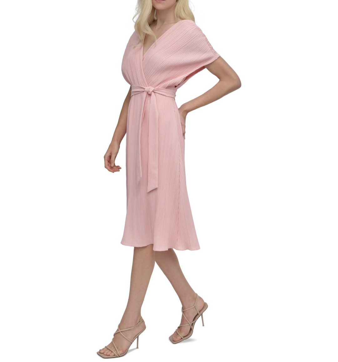 DKNY Women's Pleated Surplice-Neck Faux-Wrap Dress MSRP $169