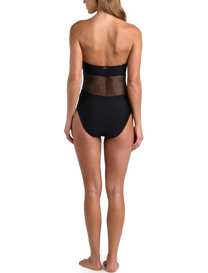 L'AGENCE Tory Bandeau Mesh Solid One Piece Swimsuit MSRP $255