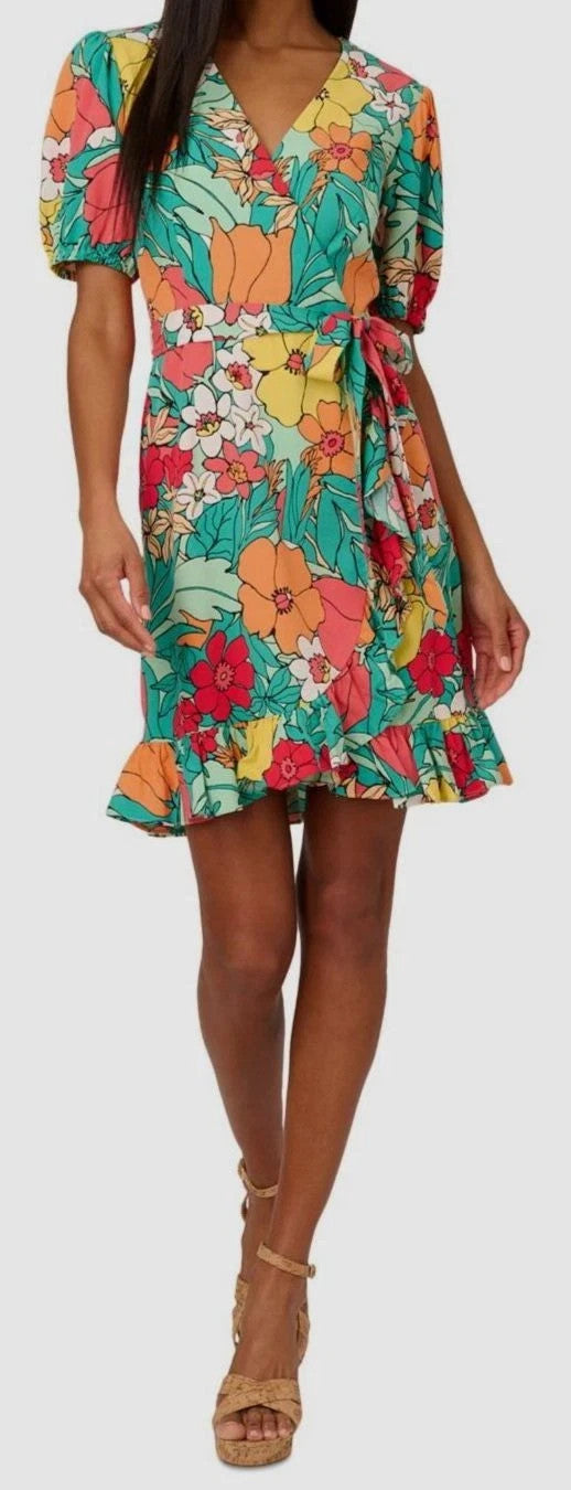 Adrianna Papell Floral Print Faux Wrap Dress MSRP $139