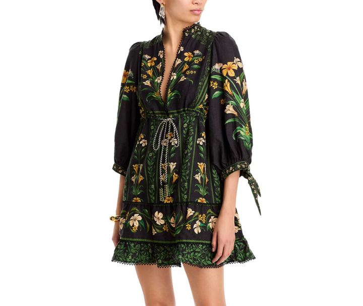 FARM Rio Flowers Arch Black Mini Dress MSRP $230